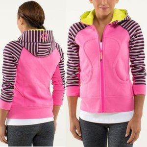Lululemon Scuba Hoodie Size 8 M Pink Black Striped Colorful Festive